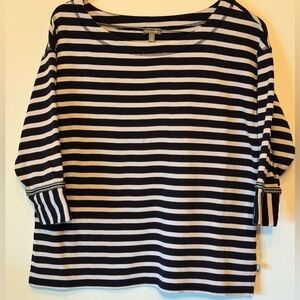 Talbots Navy and White Striped Long Sleeve Boat Neck Top Size 1X
